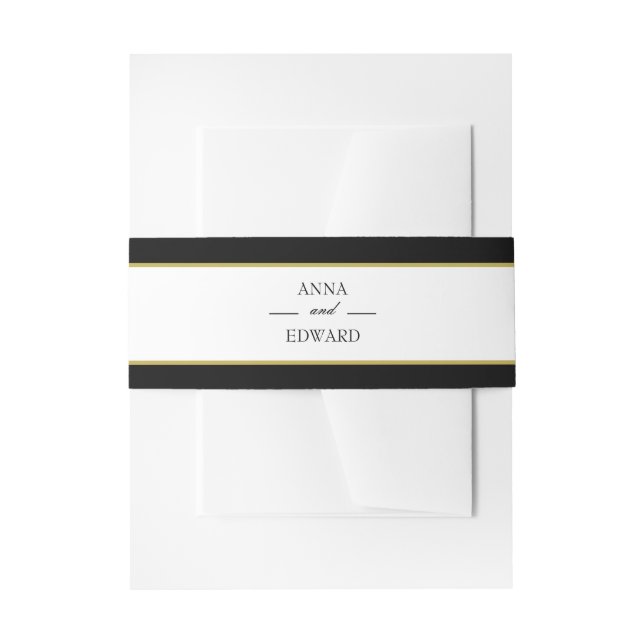 Black Gold Bride and Groom Wedding Belly Bands Invitation Belly Band (Front Example)