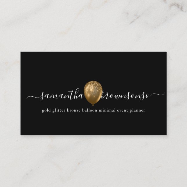 Black Gold bronze balloon minimal planner Business Card (Front)