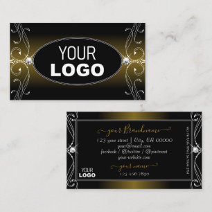 Black Gold Brown Ornate Sparkle Diamonds with Logo Business Card