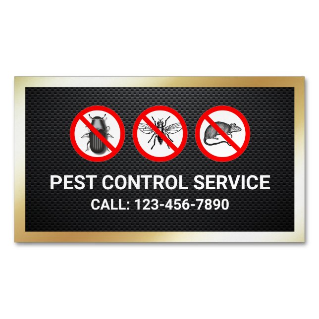 Black Gold Bugs Removal Pest Control Service Magnetic Business Card (Front)