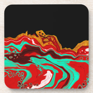 Black, Gold, Burgundy, Marble Art Coaster