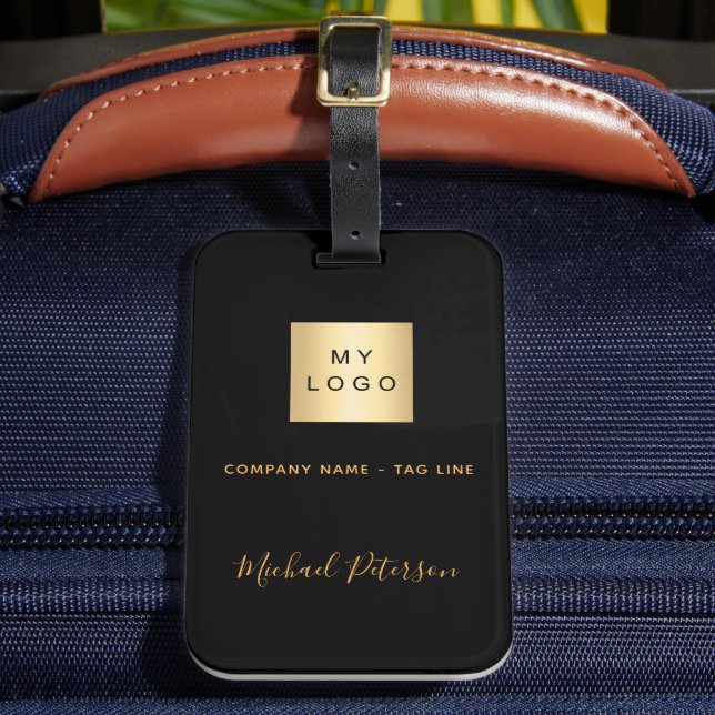 Black gold business company logo name luggage tag (Front Insitu 2)