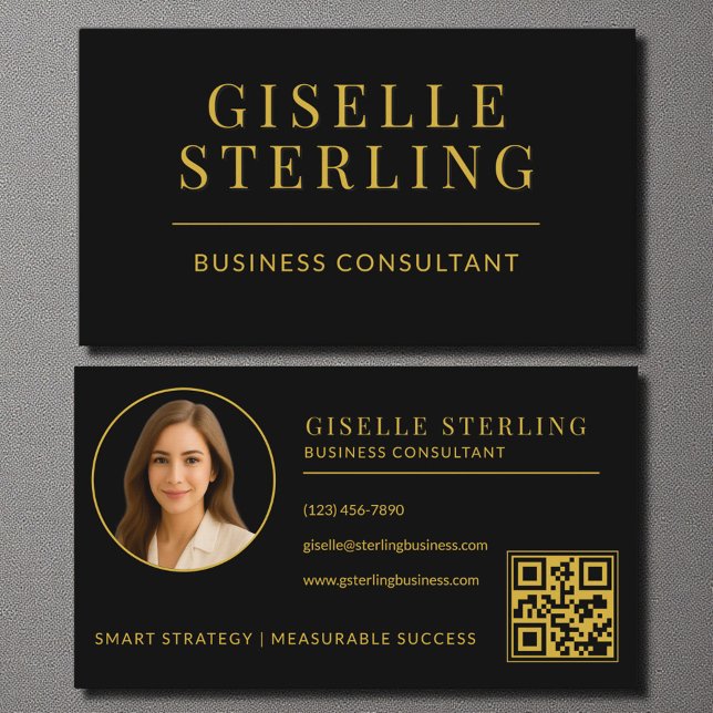 Black Gold Business Consultant Photo QR Code Business Card (Creator Uploaded)