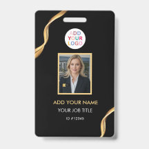 Black Gold Business Custom Photo ID Badge Barcode 
