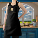 Black gold business logo apron<br><div class="desc">A stylish black background. Personalize and add your business logo,  and a text (or delete) Golden coloured letters.</div>