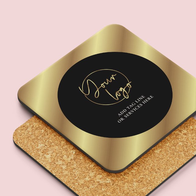 Black & Gold Business Logo Corporate Gift Branded Coaster (Black and gold logo branded drink coasters)