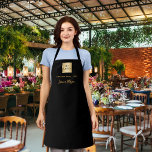 Black gold business logo name signature apron<br><div class="desc">A stylish black background. Personalize and add your business logo,  and a text (or delete) and a name,  signature. Employee or the owner. Golden coloured letters.</div>