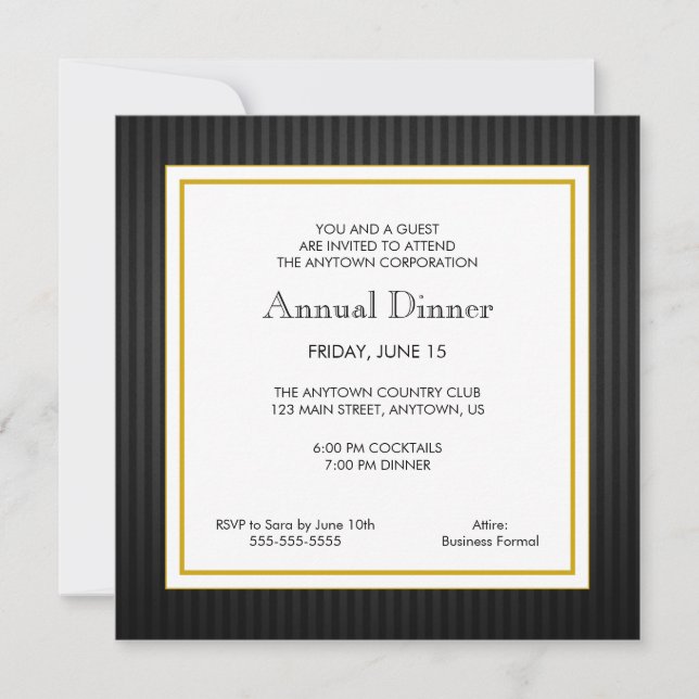 Black & Gold Business Professional Dinner Invitation (Front)