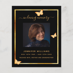 Black gold butterflies photo funeral program
