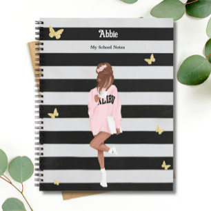 Black Gold Butterfly Cute Girl Modern Pink School  Notebook