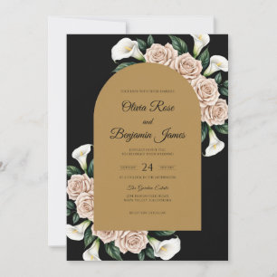Black Gold Calla Lily Wedding Invitation