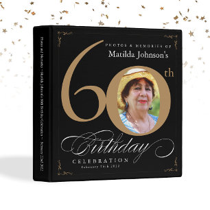 Black Gold Calligraphy 60th Birthday Elegant Photo Binder