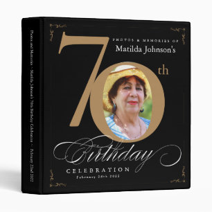 Black Gold Calligraphy 70th Birthday Elegant Photo Binder
