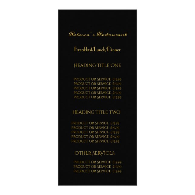 Black & Gold Calligraphy Business Pricing Service  Rack Card (Front)