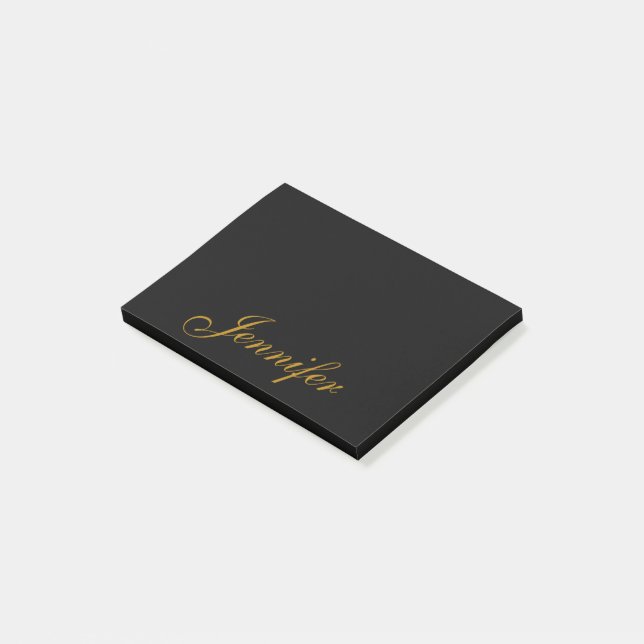 Black Gold Calligraphy Script Personalized  Post-it Notes (Angled)