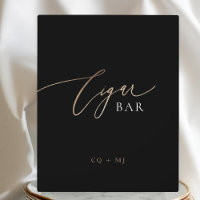 Black Gold Calligraphy Wedding Cigar Bar Sign