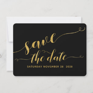 Black & Gold Calligraphy Wedding Save The Date Invitation