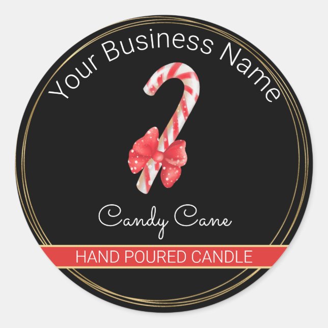 Black & Gold Candy Cane Candle Product Label (Front)