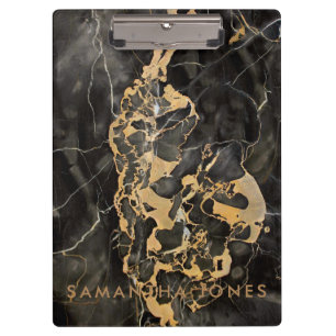 Black Gold Carrara Marble Classic Modern Clipboard