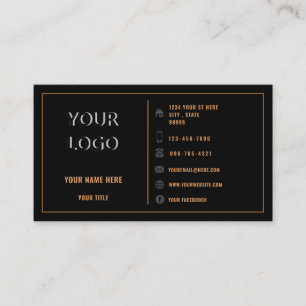 Black Gold Carte de visite Votre Logo Nom Info Tex