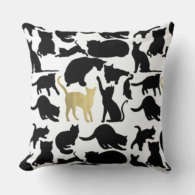 Black Gold Cats Throw Pillow (Front)