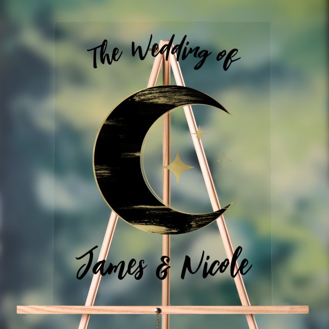 Black & Gold Celestia Moon Stars Mariage Bienvenue (Neutre)