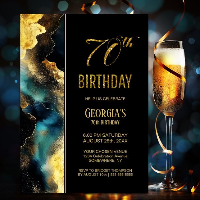 Black Gold Celestial 70th Birthday Party Invitation (Creator Uploaded)