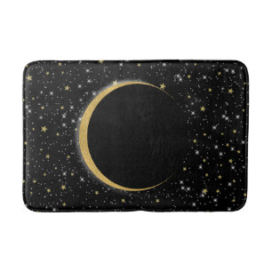 Black & Gold Celestial Moon Magic Lunar Stars Bath Mat