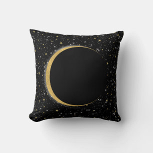 Black & Gold Celestial Moon Magic Lunar Stars Throw Pillow