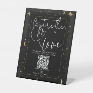 Black Gold Celestial Moon Stars Capture the Love Pedestal Sign