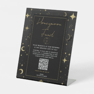 Black & Gold Celestial Moon Stars Honeymoon Fund Pedestal Sign