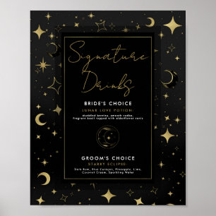 Black & Gold Celestial Moon Stars Signature Drinks Poster