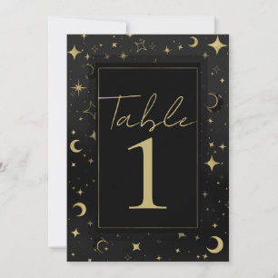 Black & Gold Celestial Moon Stars Table Number
