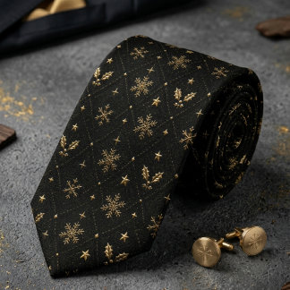 Black & Gold Celestial Snowflake Tie