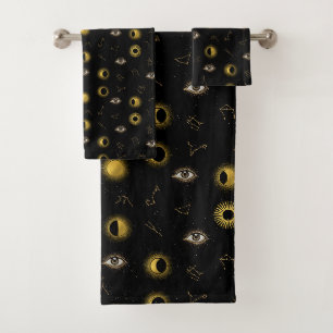 Black Gold Celestial Sun & Moon Zodiac Eye Bath Towel Set