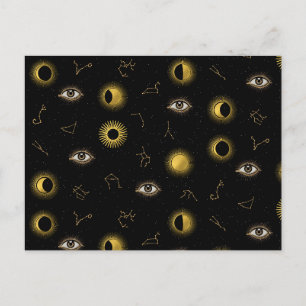 Black Gold Celestial Sun & Moon Zodiac Eye Holiday Postcard