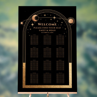Black Gold Celestial Wedding Seating Chart