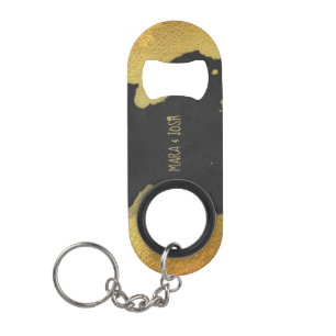 *~* Black & Gold Chalkboard Wedding Bartender Keychain Bottle Opener