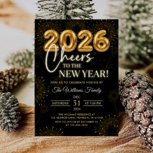 Black Gold Champagne Cheers New Years Eve Party Invitation