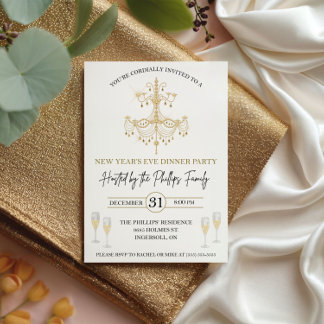 Black & Gold, Champagne, New Year's Eve Party Invitation