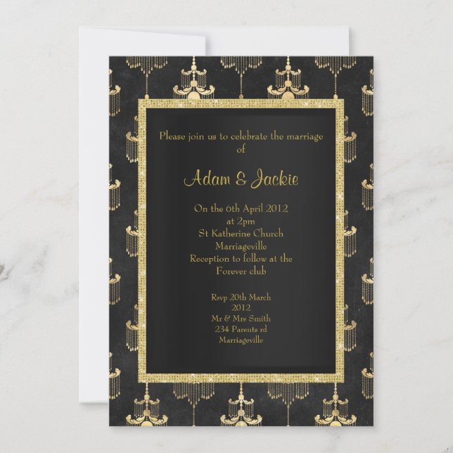 Black Gold Chandelier wedding all occasion Invitation (Front)