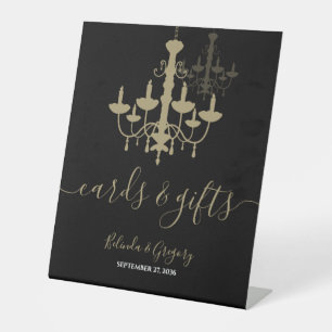 Black Gold Chandelier Wedding Cards & Gifts Pedestal Sign