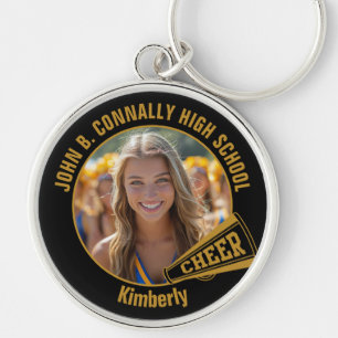 Black Gold Cheerleader Photo High School Keychain