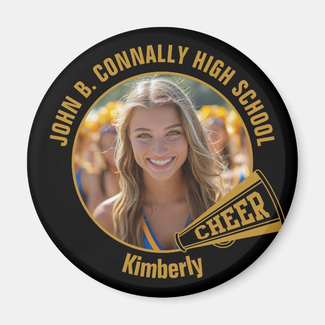 Black Gold Cheerleader Photo High School Magnet (Front)