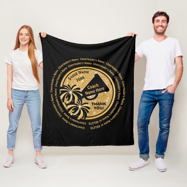 Black, Gold Cheerleading Coach Gifts, Personalized Fleece Blanket (In Situ)