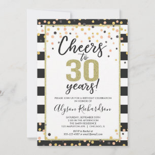 Black Gold Cheers 30th Birthday Invitation