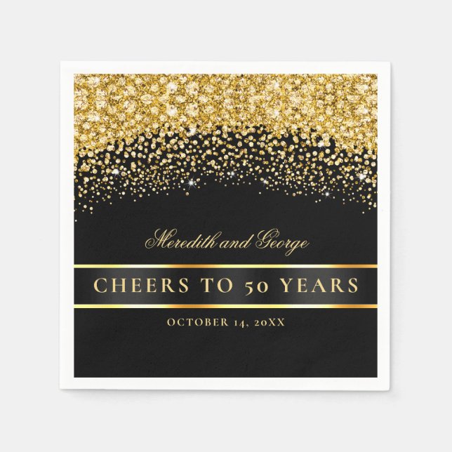 Black Gold Cheers 50 Years 50th Anniversary Napkin (Front)