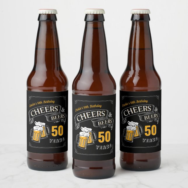 Black Gold Cheers And Beers Any Age Birthday Beer Bottle Label (Bottles)