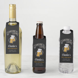 Black Gold Cheers And Beers Any Age Birthday Bottle Tag