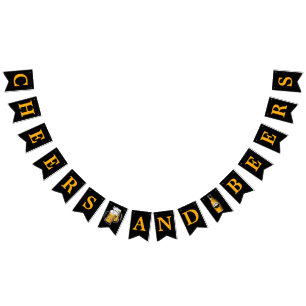 Black Gold Cheers And Beers Any Age Birthday Bunting Flags